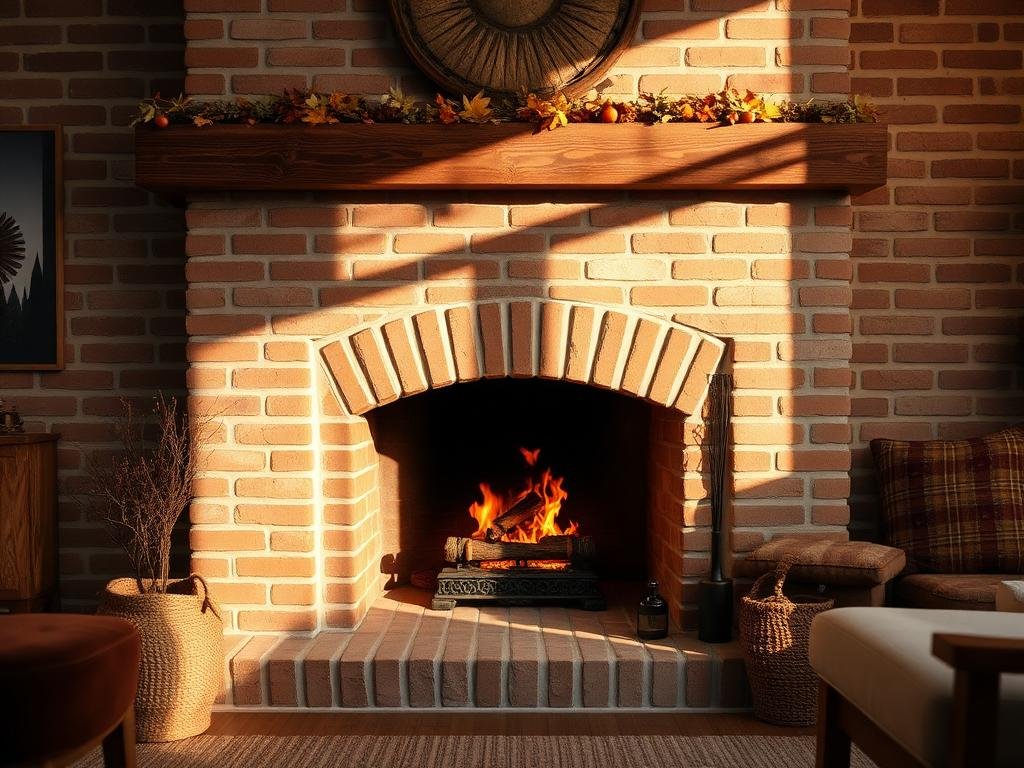 Chimney sweep cleaning a fireplace