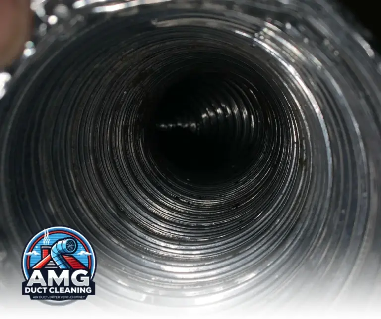 Detailed image of a clogged air duct filled with dust and debris illustrating potential health hazards.